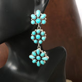 Flower Sterling Cluster Earrings Campitos Turquoise Long Dangle Handmade