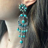 Beautifully Eccentric Tylon Turquoise Long Chandelier Dangle Earrings