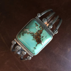 Simple Sterling Silver Bracelet with Royston Turquoise Signed Marita Benally
