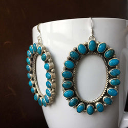 Beautiful Large Mini Cluster Blue Kingman Turquoise Hoop Earrings