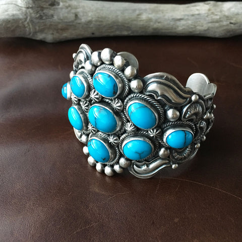 Large Handmade Egyptian Turquoise Statement Sterling Silver Bracelet Cuff