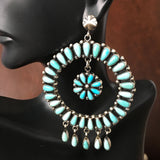 Huge Hoop Circle Campitos Turquoise Statement Earrings Flower Cluster Signed