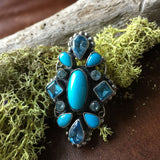 Beautiful Handmade Sleeping Beauty Turquoise with Blue Topaz Ring Size 8