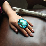 Large Statement Ring with Royston Turquoise and Morenci Clusters Size 9