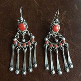 Beautiful Handmade 3.21 Carat Red Coral Sterling Silver Chandelier Earrings