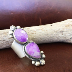 Beautiful Handmade Sterling Silver 2-Stoned Light Purple Sugilite Ring Size 7.5
