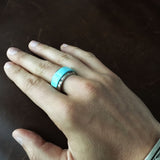 For Men Tiled Kingman Turquoise Sterling Silver Band Ring Size 11.5