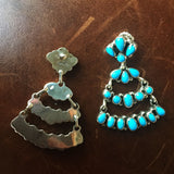 Pyramid Shaped Rare Sleeping Beauty Turquoise Sterling Earrings Cluster Signed