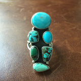 Handmade 6-Stone Mixed Turquoise Sterling Ring Stamped Etta Endito Size 7