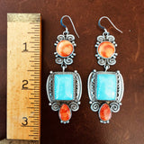 Complimentary Orange Spiny Oyster and Campitos Turquoise Dangle Earrings