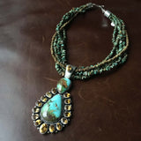Statement Royston Turquoise Five Strand Necklace with Citrine Pendant Signed