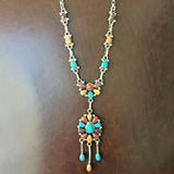 "Beautiful Sunrise" Sleeping Beauty Turquoise Coral Spiny Oyster Necklace Signed