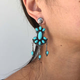 Navajo Handmade Light Blue Campitos Turquoise Clustered Dangle Earrings