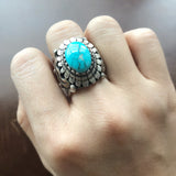 Handmade Stamped Sterling Silver Overlay Natural Blue Carico Lake Ring Size 7.5